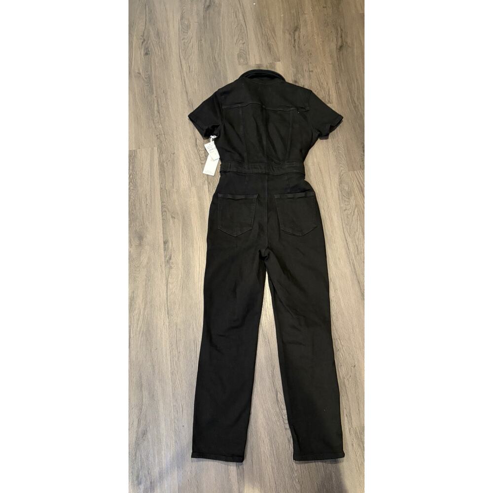Good American Black Denim Zip-Front Collared Short Sleeve Jumpsuit M - Picture 10 of 10